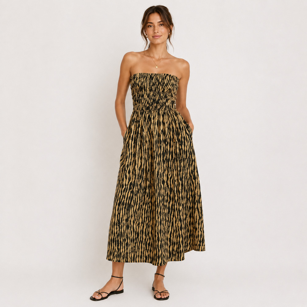 Faithfull The Brand Abbas Midi Dress S Capo Testa Zebra Animal Print Smocked